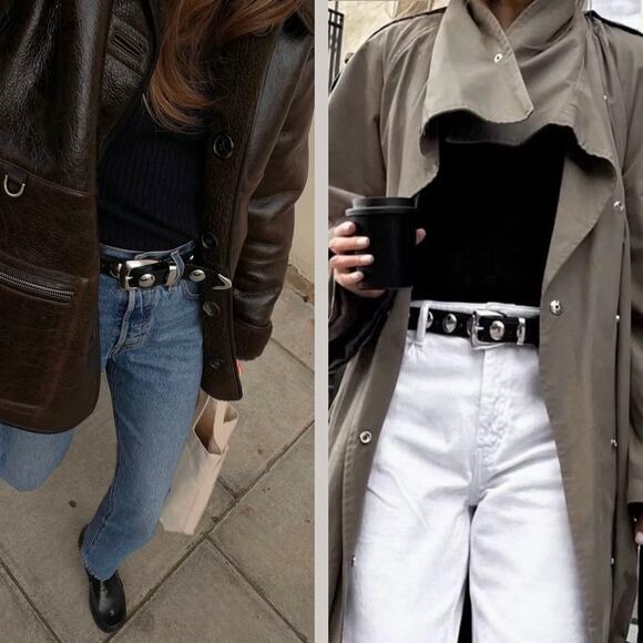 EUC KHAITE AUTHENTIC Benny Black Leather Silver Size 80 Studs Belt Dust bag - Picture 3 of 7